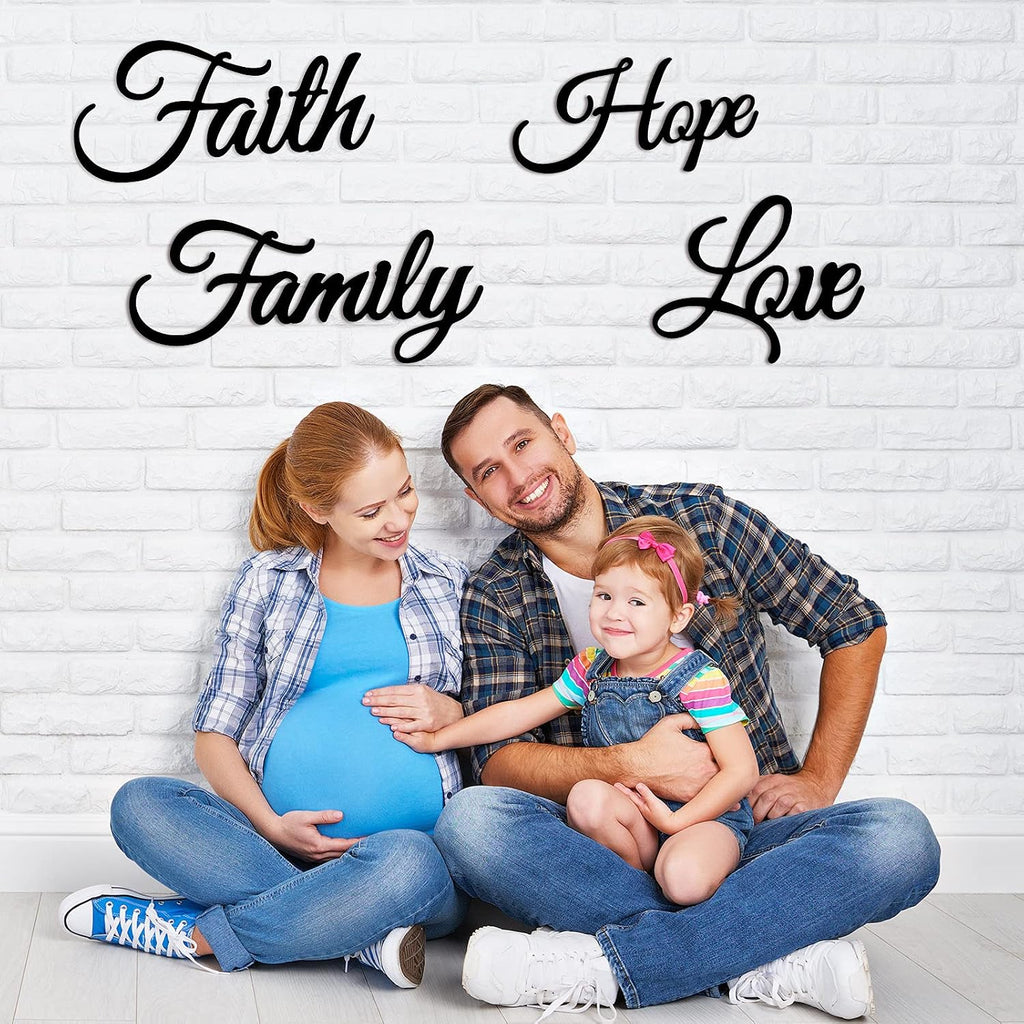 Hotop 4 Pcs Faith Hope Family Love Metal Wall Decor, Metal Sign Wall Art