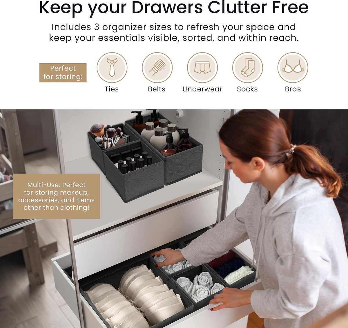 Reli. Drawer Organizers Clothes 7 Pack | Foldable Dresser Drawer Organizer