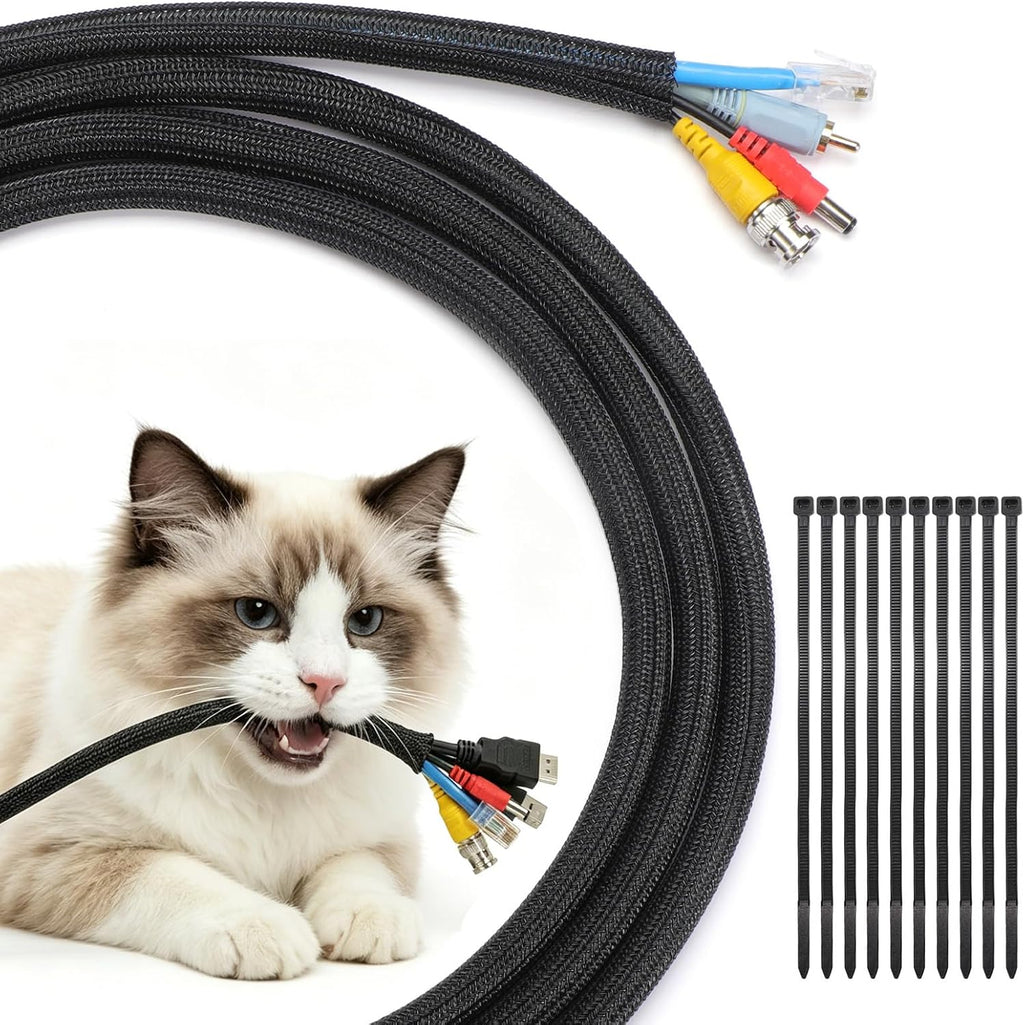 Yecaye 30ft - 1/2 inch Cord Protectors from Pets no Chew, Black