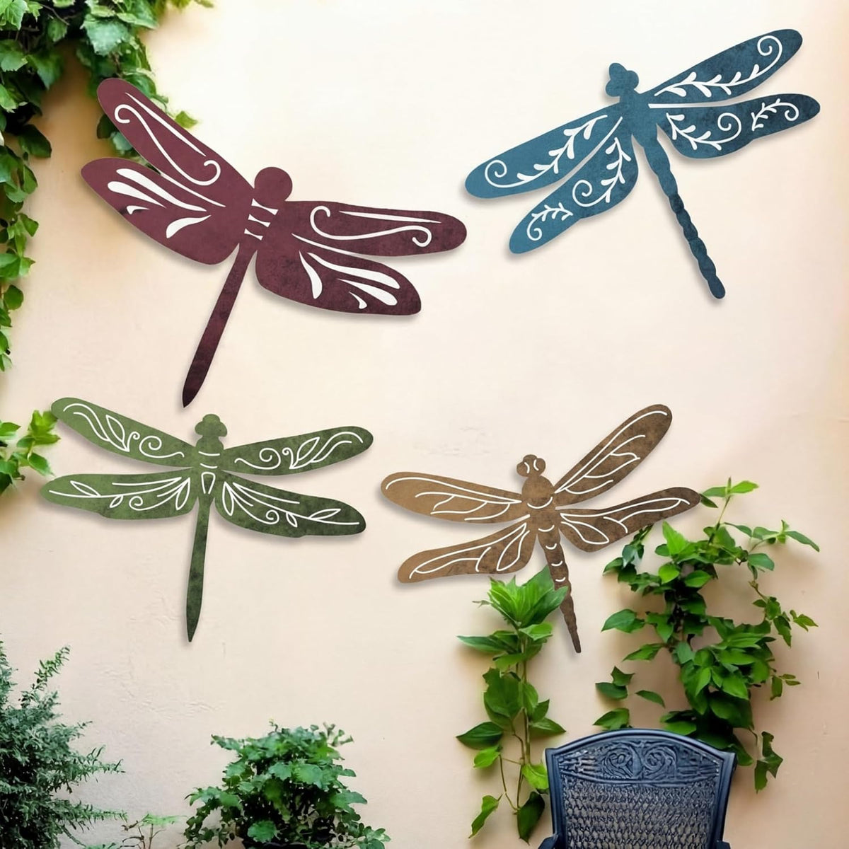 Teling 4 Pcs Metal Dragonfly Wall Art Decor for Modern Farmhouse Home