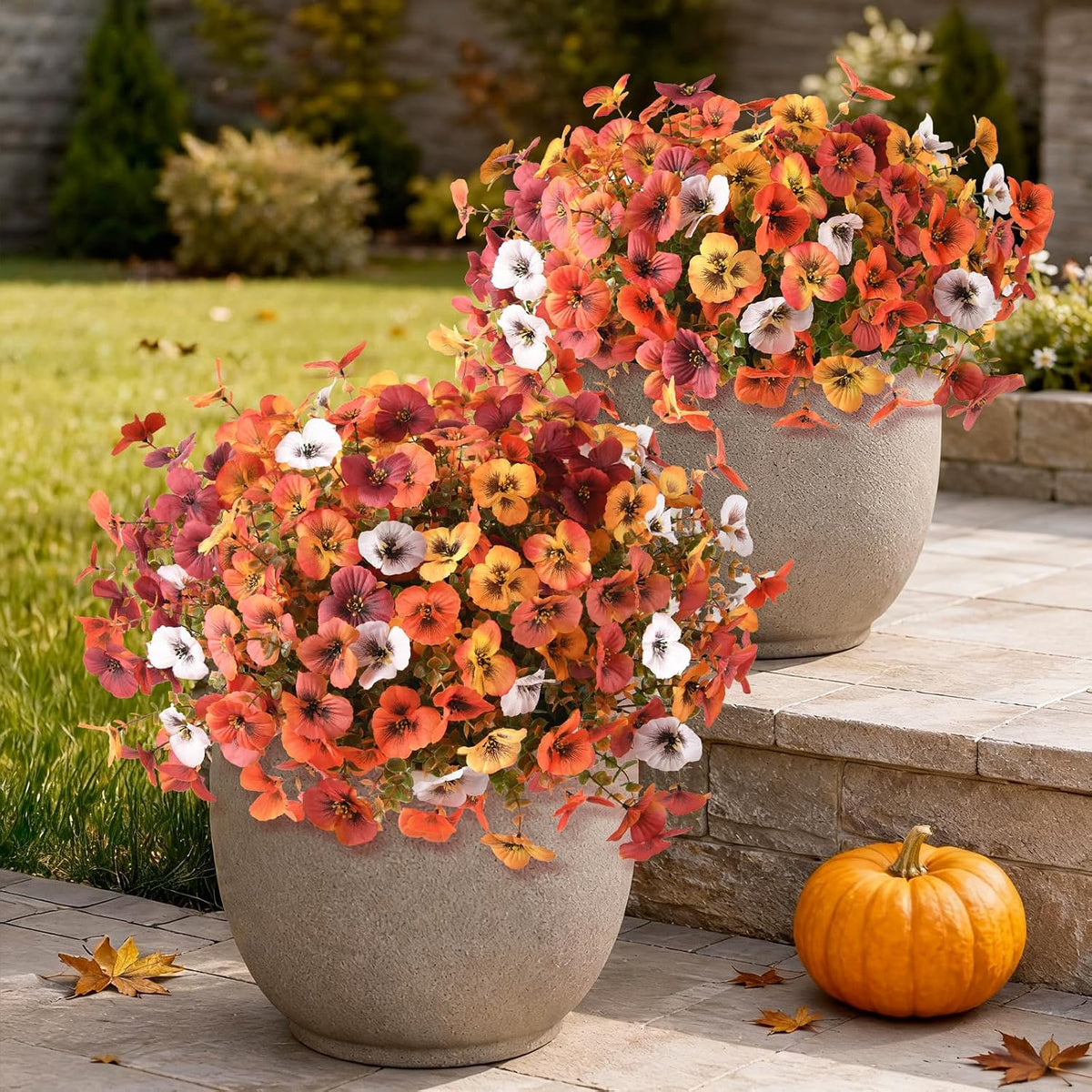 INQCMY Artificial Pansy Fall Flowers for Outdoor Porch Decoration Faux Mums