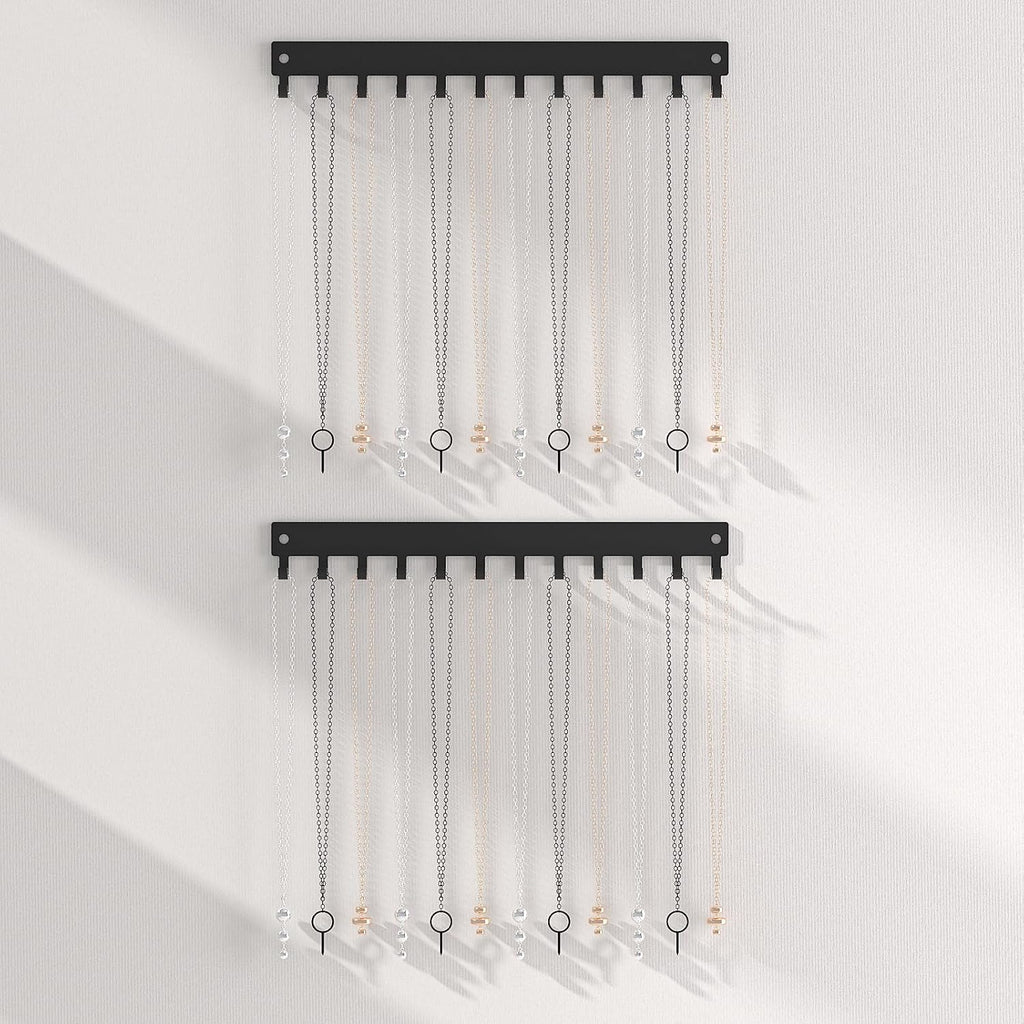 Necklace Holder Organizer Wall Mount,12 Hooks Metal Jewelry Hanger Organizer for Necklace Bracelet Chains, Black (2)