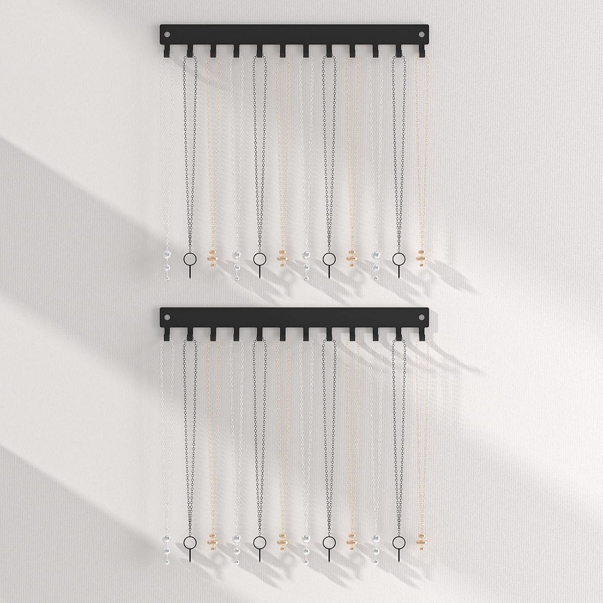 Necklace Holder Organizer Wall Mount,12 Hooks Metal Jewelry Hanger Organizer for Necklace Bracelet Chains, Black (2)