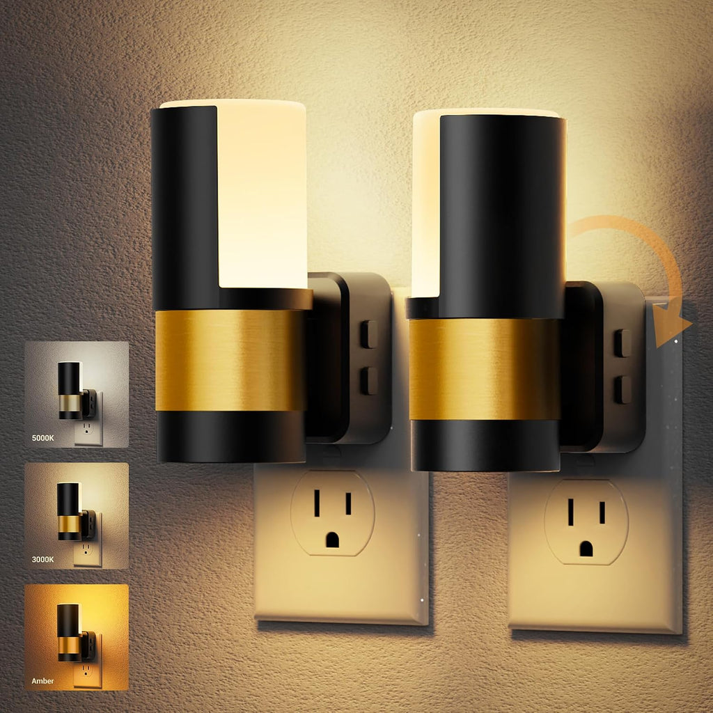 JandCase Plug in Night Light, Rotating Night Light with 3 Colors, Dimmable