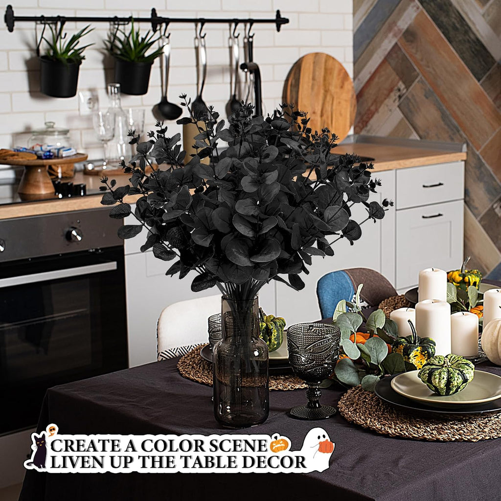 MEILIDY Artificial Eucalyptus Stems, Faux Foliage Branches, Black, 12 Pcs