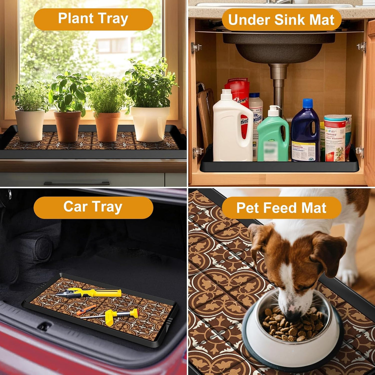 BEHERO Boot Tray Shoe Mat Decorative Patterned, Rubber Boot Matt Tray Indoor and Outdoor Use, 16" x27.5" Shoe Cleaning Mat Non-Slip, Shoe Storage Waterproof with Artistic Prints for Entryway(Brown)