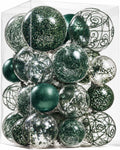 Wironlst Christmas Ball Ornaments Shatterproof Clear Large Plastic Hanging Ball Decorative Baubles Set with Stuffed Delicate Decorations (Multi-Siz, Dark Green)