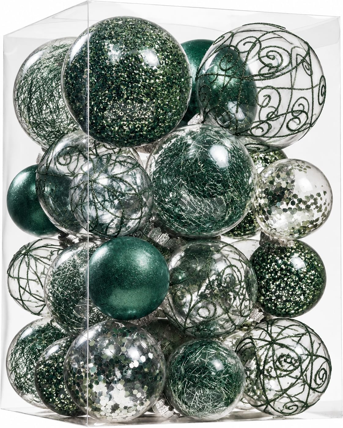 Wironlst Christmas Ball Ornaments Shatterproof Clear Large Plastic Hanging Ball Decorative Baubles Set with Stuffed Delicate Decorations (Multi-Siz, Dark Green)
