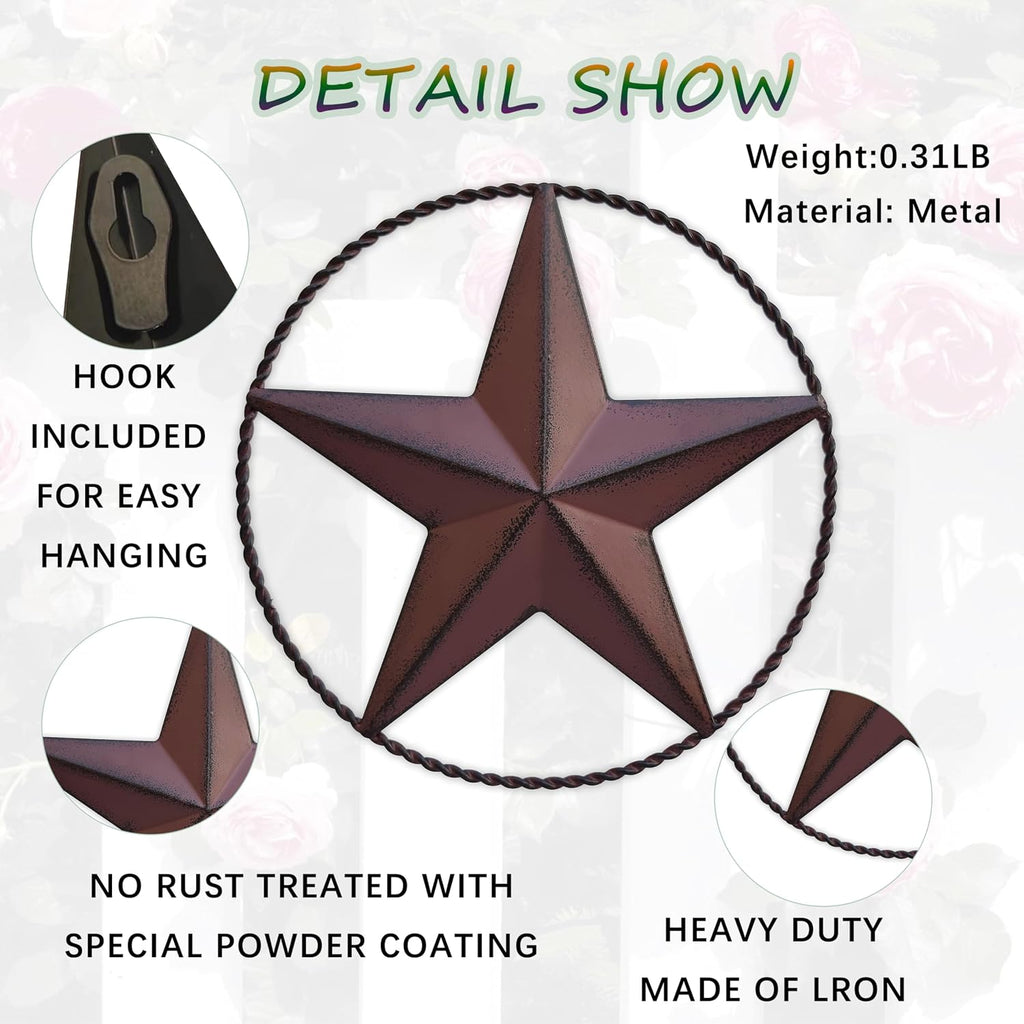 JoyEvy 9.5" Red Barn Star Wall Decor, Metal Stars for Outside or Inside of House, Iron Texas Stars Rustic Vintage Western Country Home Farmhouse Wall Art Decorations