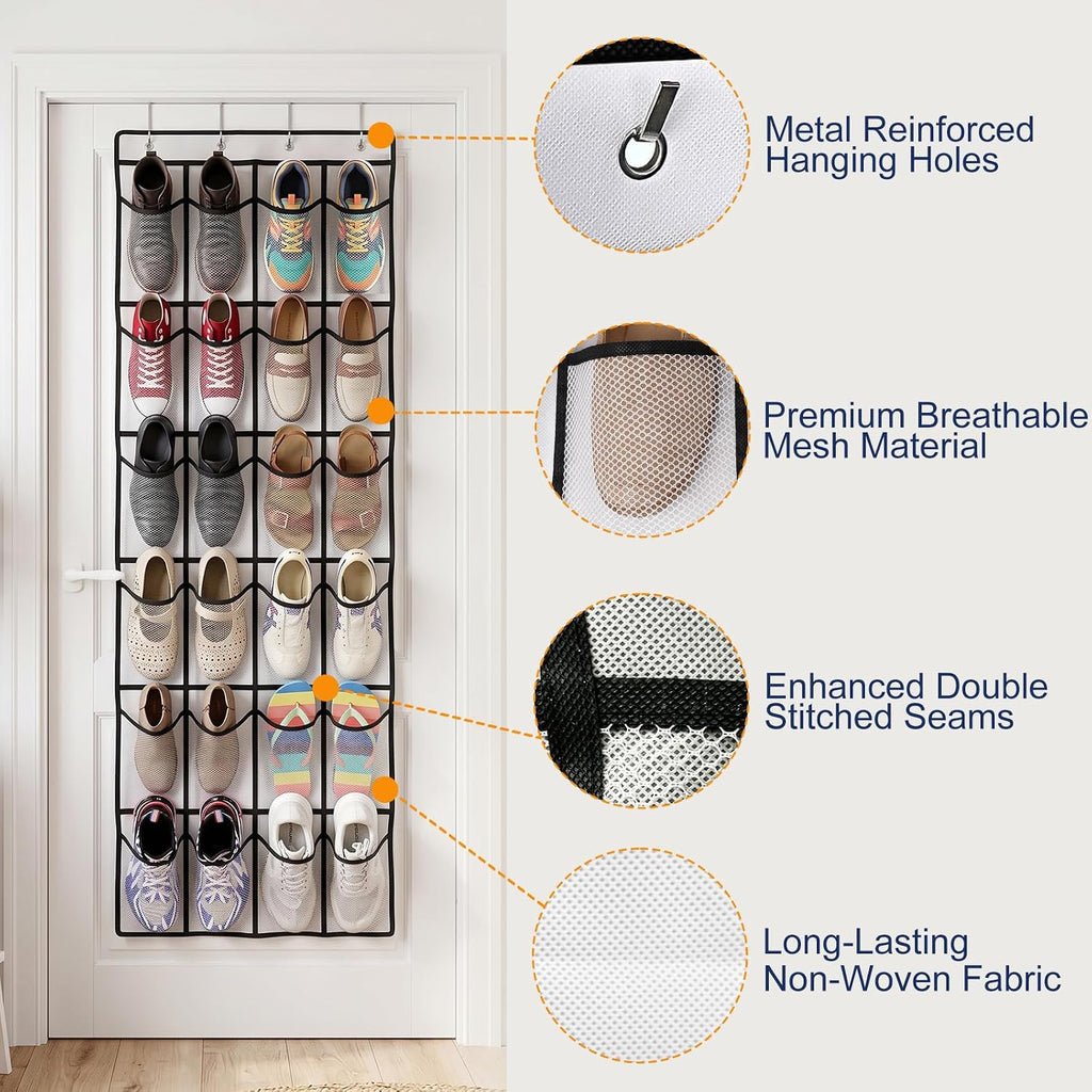 Over The Door Shoe Organizer 24 Clear Pockets Heavy Duty Hooks