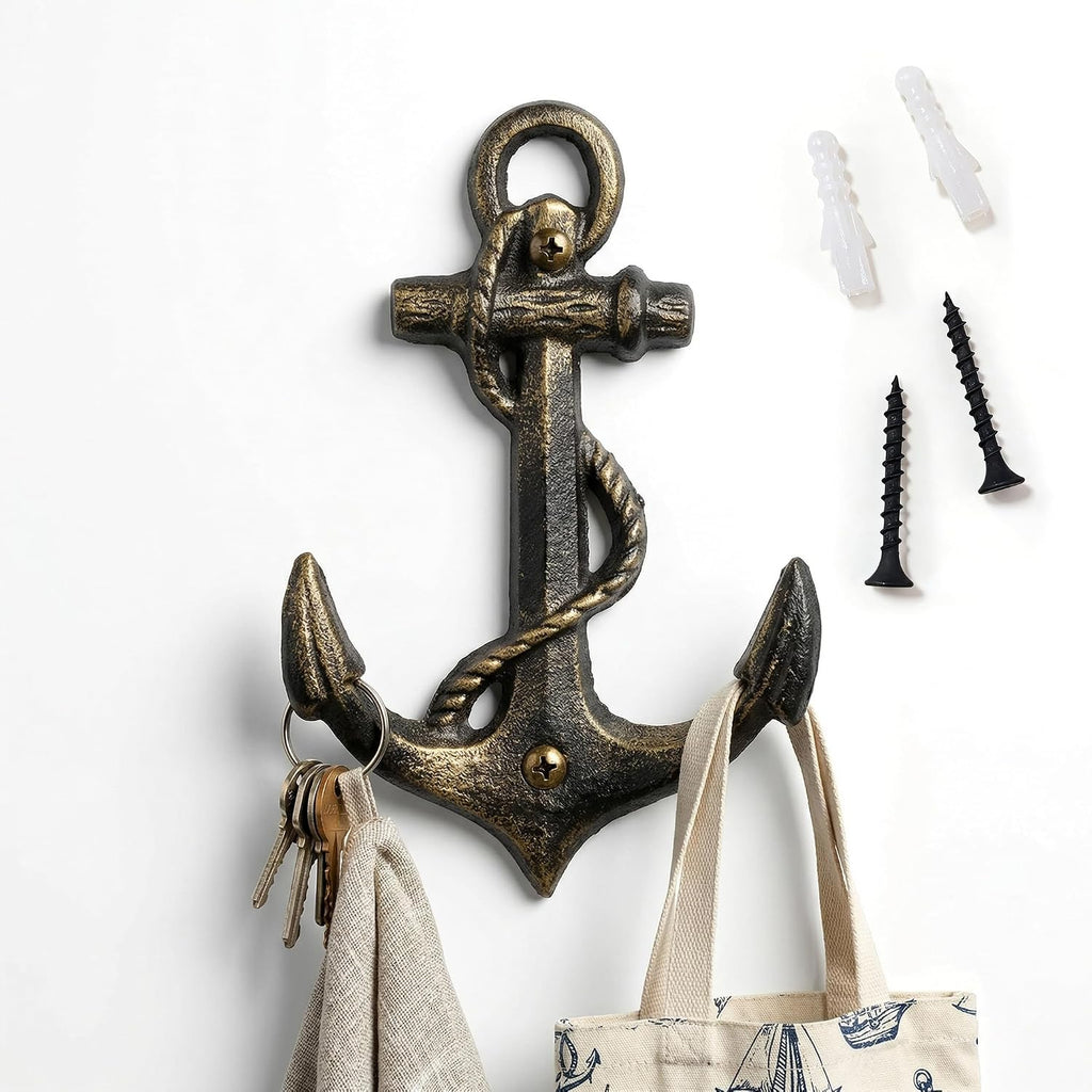 Nautical Anchor Hooks Antique Bronze Cast Iron Decorative Wall Hook, Treasures of The Caribbean Islands 1 Pack