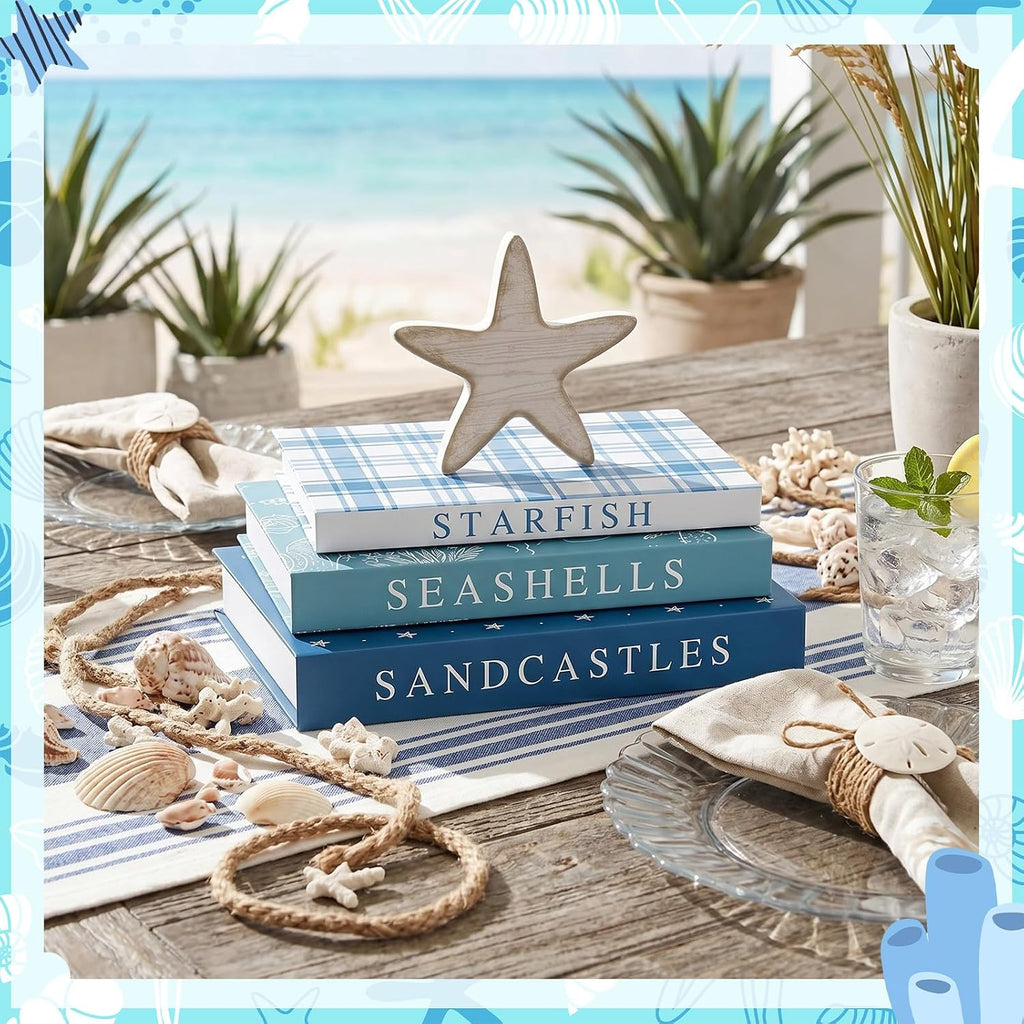 Thyle Summer Decorative Faux Books Set, Storage Boxes with Wood Starfish