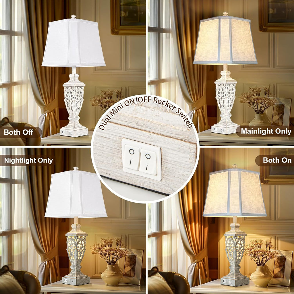 Scenekoy 28.5" Resin Table Lamps with Night Light for Bedroom Living Room