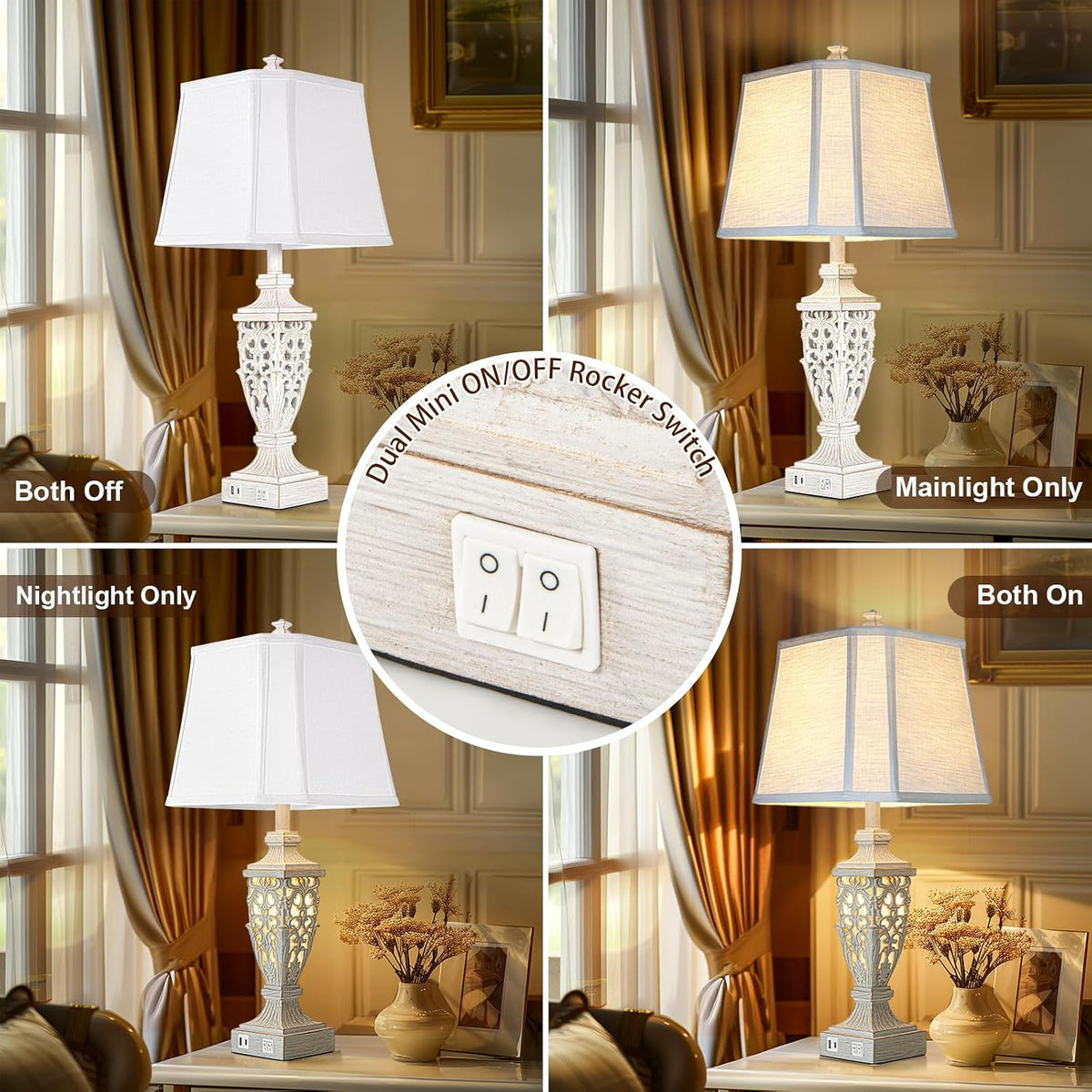 Scenekoy 28.5" Resin Table Lamps with Night Light for Bedroom Living Room
