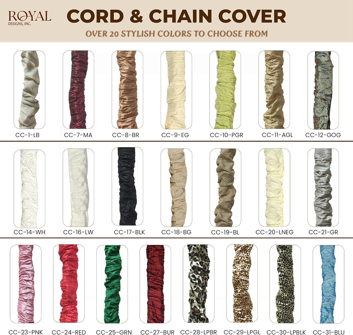 Royal Designs, Inc. Cord & Chain Cover 4 ft Silk Type Fabric, Chandelier Pendant Lighting Chain & Cable Management, Touch Fastener, Leopard Black - 2 Pack