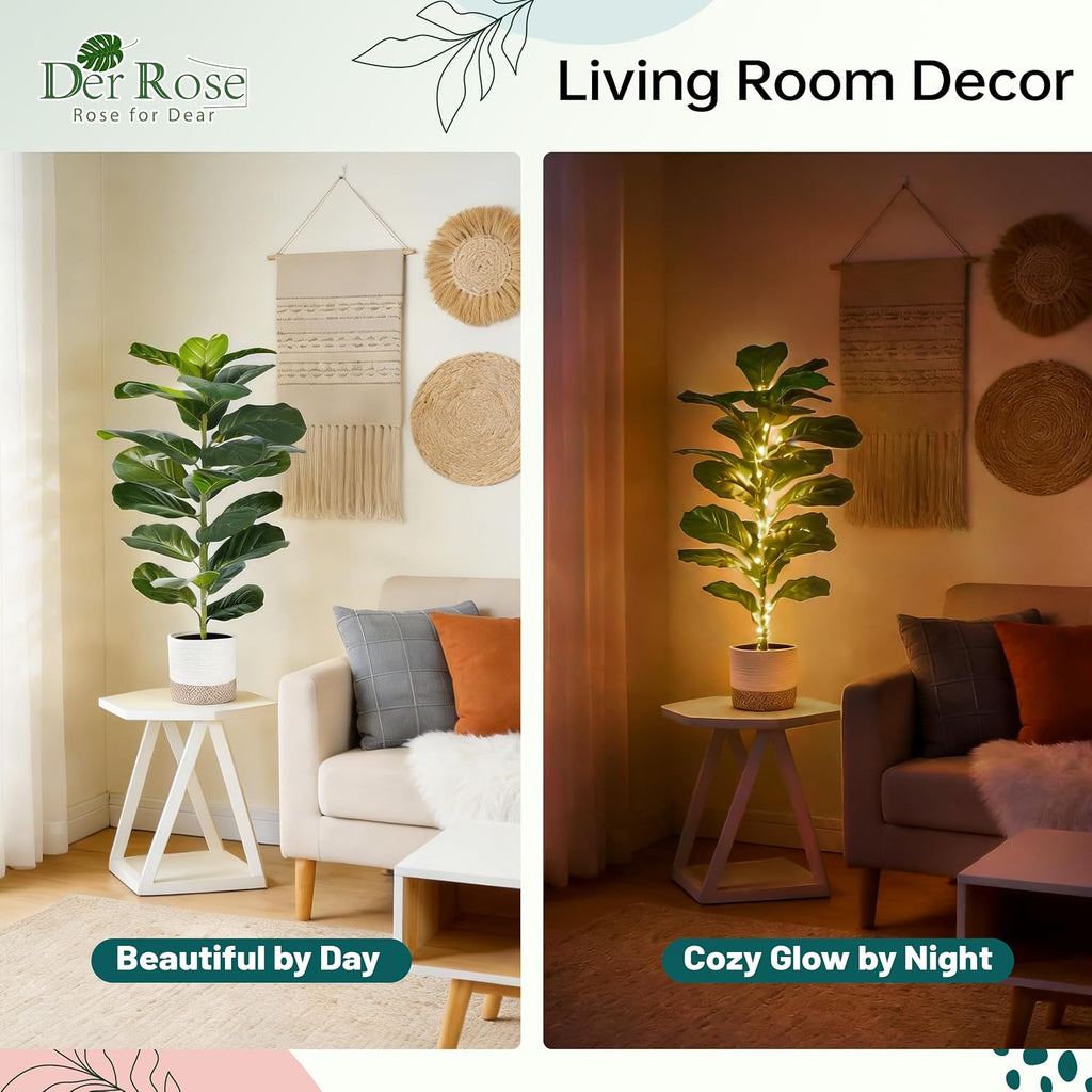 Der Rose 2 Pack 30" Artificial Plants with Lights, Fiddle Leaf Fig Trees