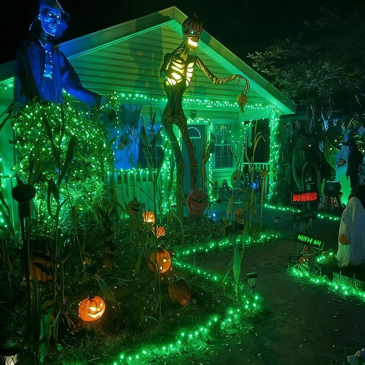 LAMPHOME Halloween String Lights, 64.8FT 300LED Green Christmas Lights, Waterproof Halloween Connectable Christmas Tree Light for Outdoor Indoor Patio Home Party Garden Yard Decor