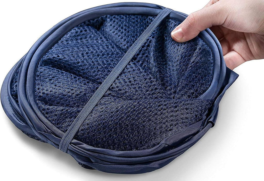 Pop up Laundry Hamper, Foldable Mesh Clothes Hamper for Kids Room, College Dorm or Travel, Collapsible Laundry Basket for Storage, Blue