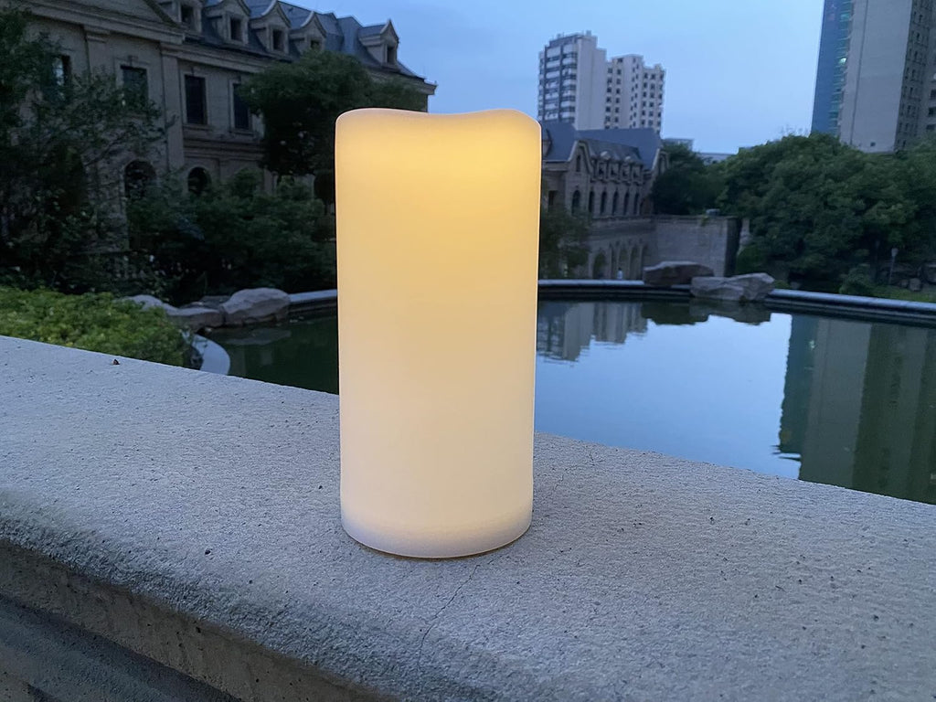 1 Pack Outdoor LED Flameless Pillar Candle with Remote and Timer, 3” x 6”