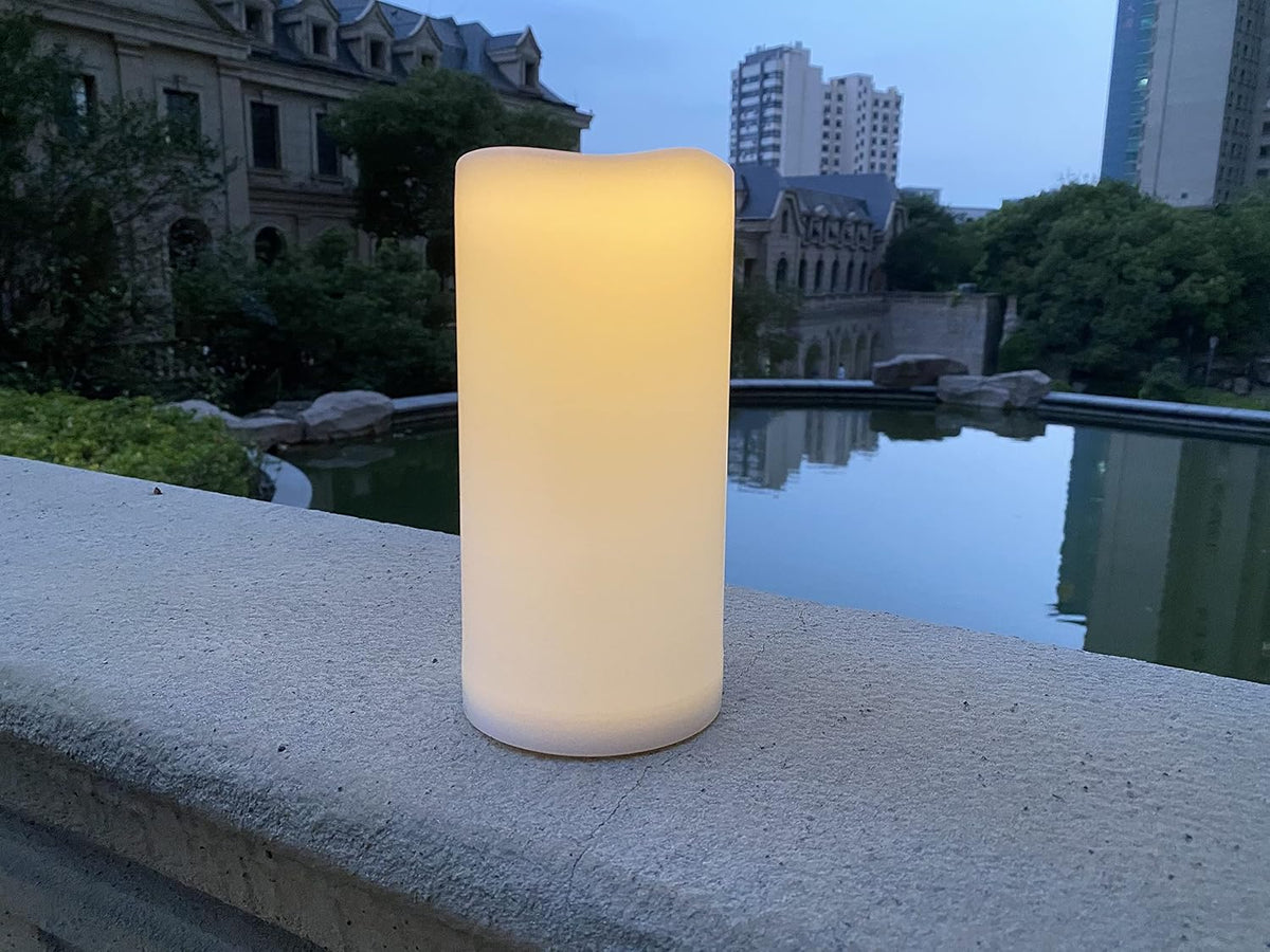 1 Pack Outdoor LED Flameless Pillar Candle with Remote and Timer, 3” x 6”
