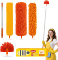 Tiumso 5-in-1 Duster with Extension Pole 100” Extendable Dusters for Cleaning Reusable Anti-Spin Dusting Kits for High Ceiling Fans, Cobwebs & Vents, Reinforced Stainless Steel Telescopic Handle
