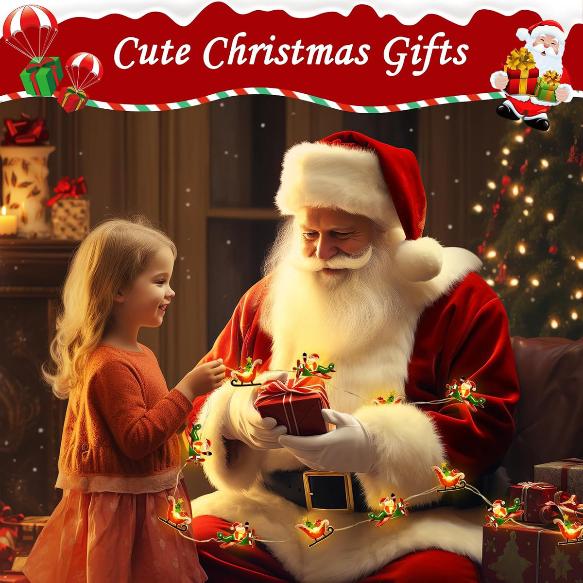 Coquimbo Christmas Lights Indoor Decorations, 10FT 30 LED Santa Claus Sleigh Christmas Tree String Lights Fairy Lights for Home Decor Xmas Tree Indoor Outdoor Holiday Party Decorations