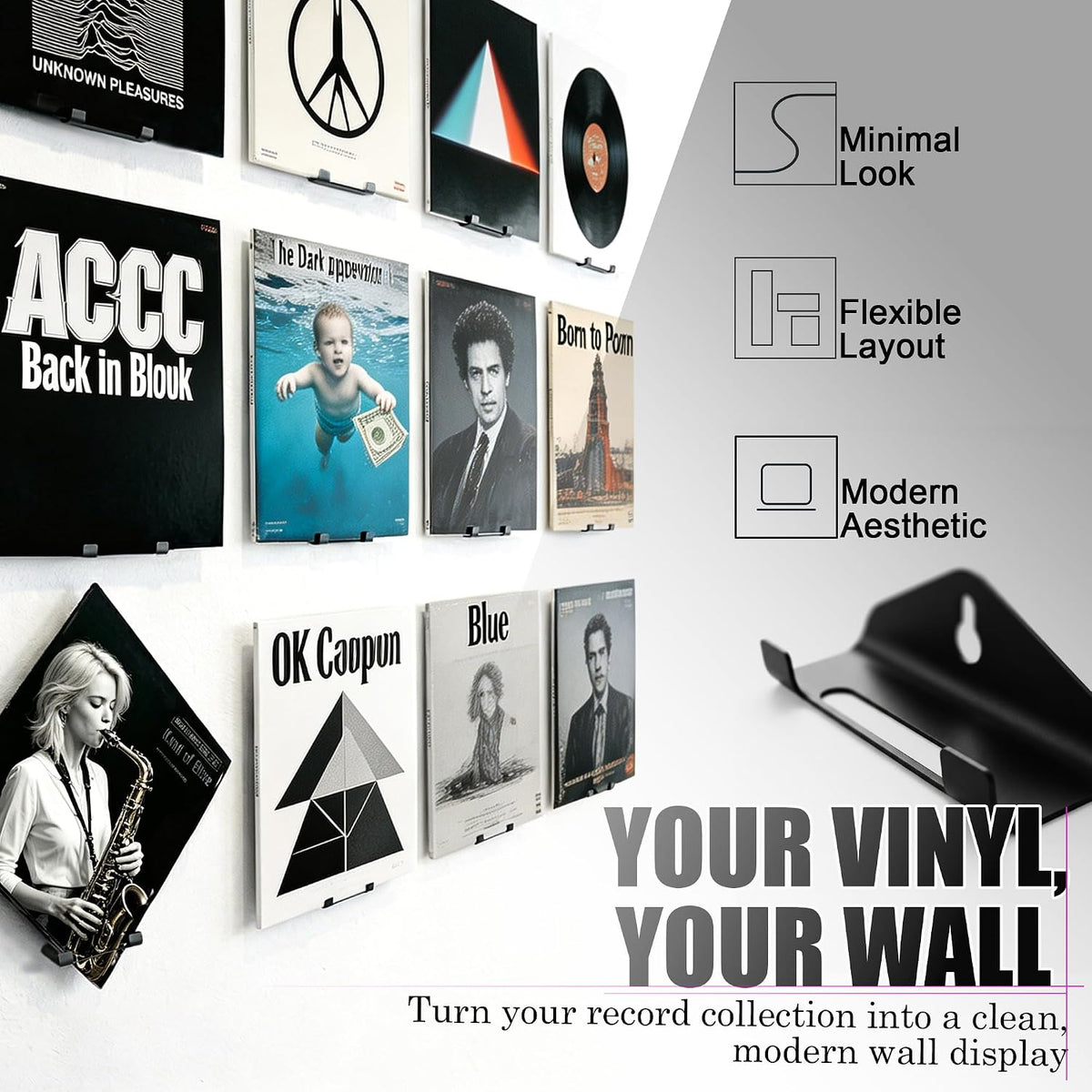 Vinyl Record Wall Mount Shelf, Custom Multi Angle Display, 12 Pcs