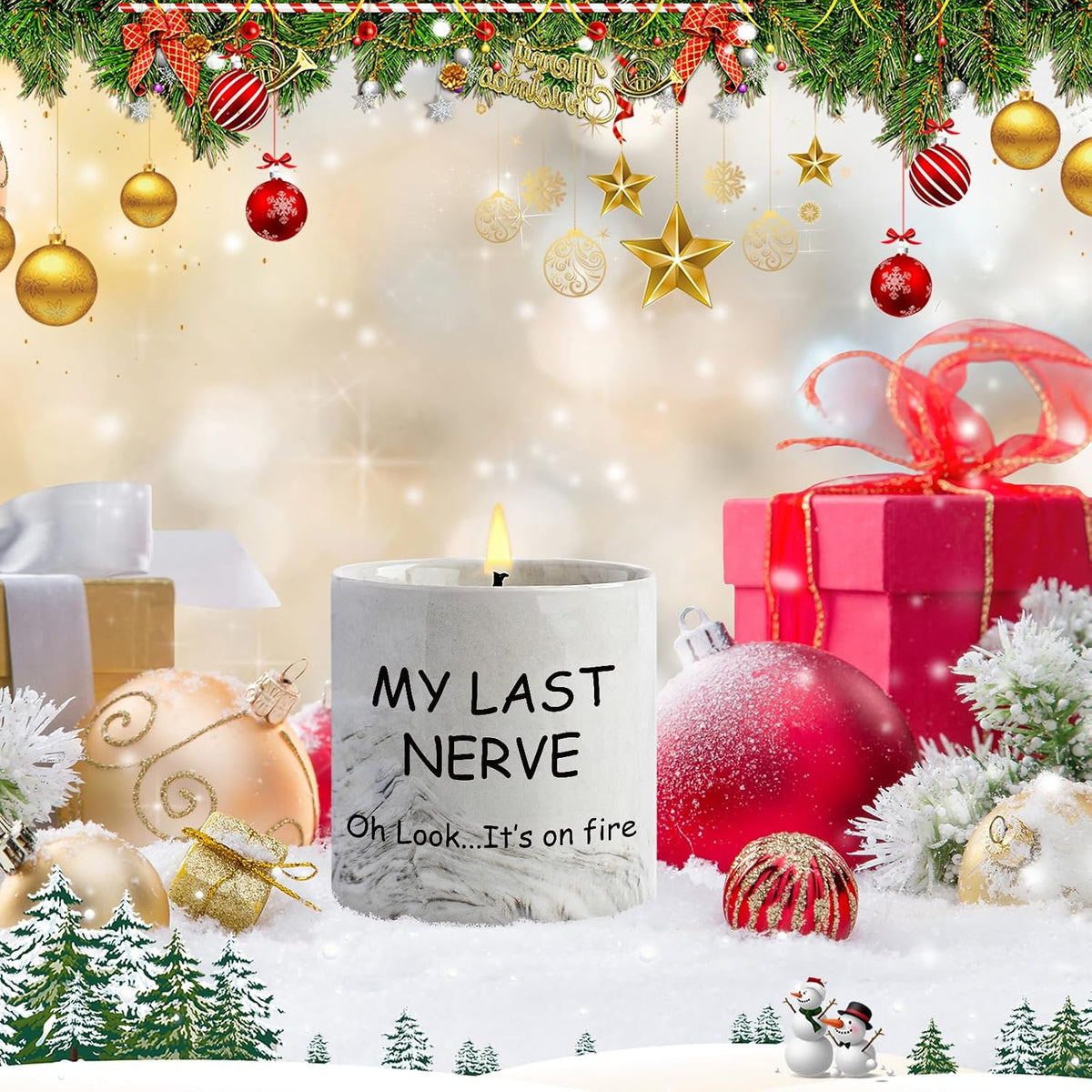 Funny Candle Gifts for Women My Last Nerve Oh Look It's On Fire Candle - Gag Gifts Sarcastic Funny Saying Ceramic Lavender Scented 6 Oz