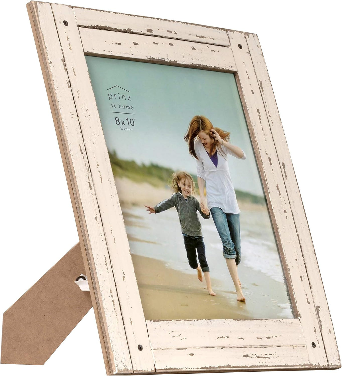 Prinz Homestead 8x10 Distressed Wood Picture Frame, Antique White, Tabletop or Wall Mount