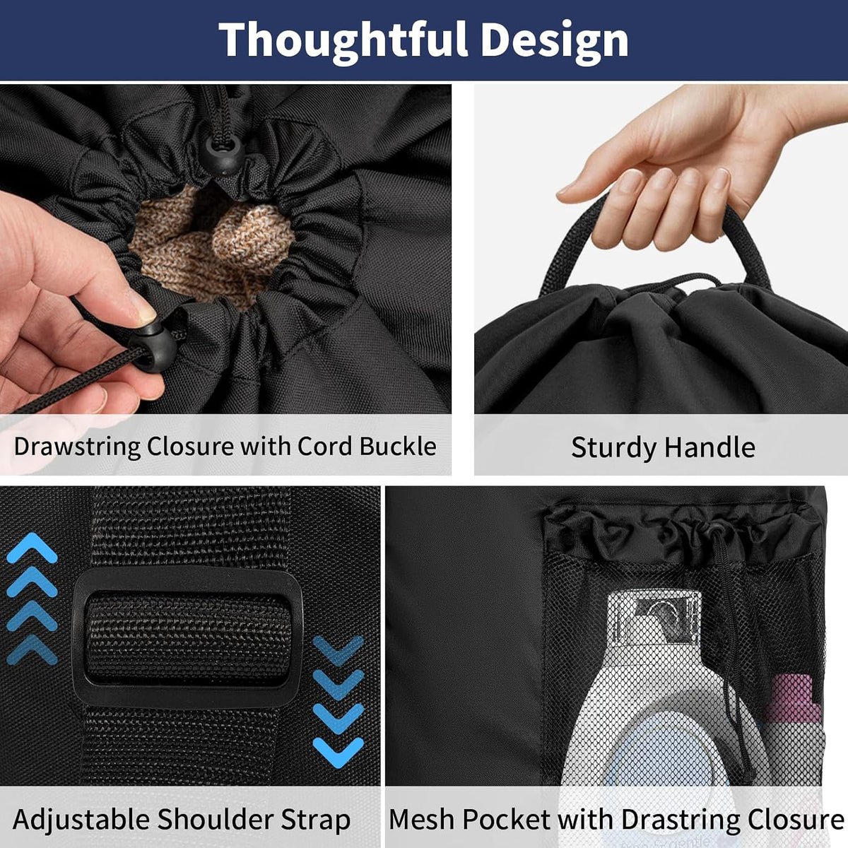 180L Laundry Bag Backpack with 3 Sizes Mesh Wash Bags and Shoulder Straps