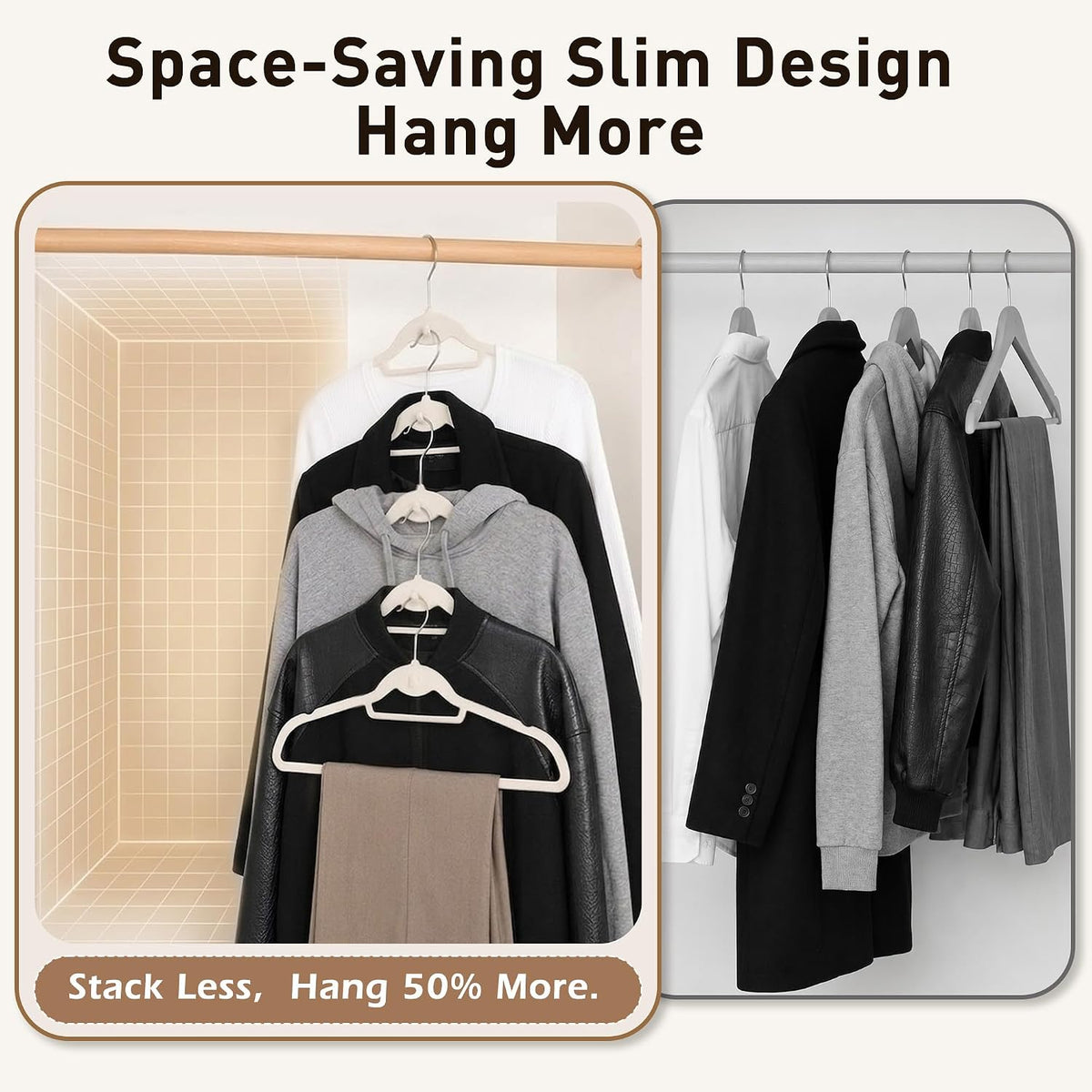 Velvet Hangers 30 Pack, Ivory Non Slip Hangers with 360° Swivel Hook
