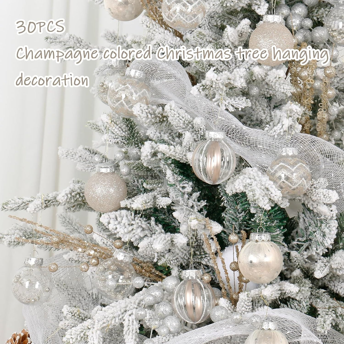30PCS Champagne Clear Christmas Ball Ornaments Set for Xmas Tree Decoration