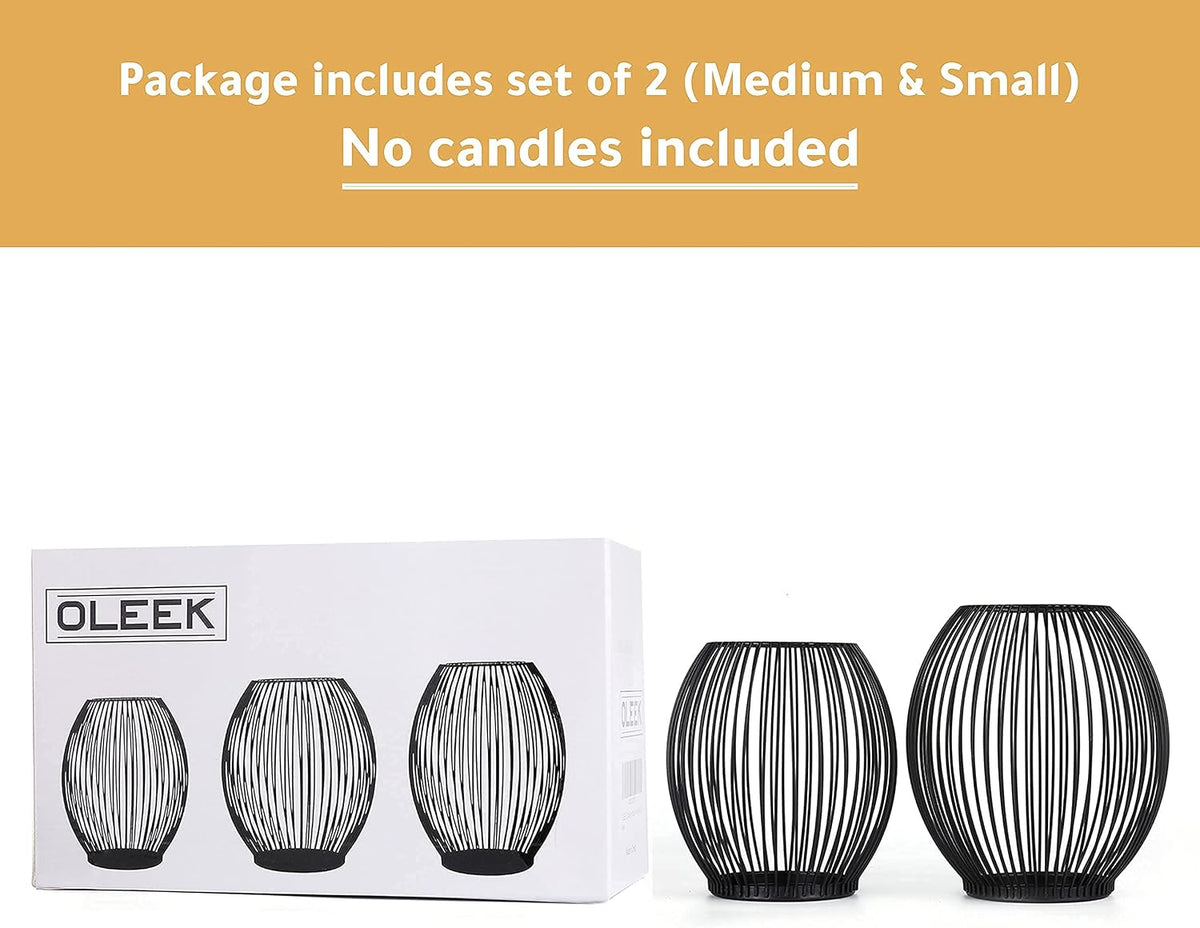 OLEEK Outdoor Candle Holder Decor Set - Black Candle Holder - Candles Holders for Table Centerpiece - Hurricane Candles Holder for Pillar Candles Cage Candle Holders Black Wire Decorative