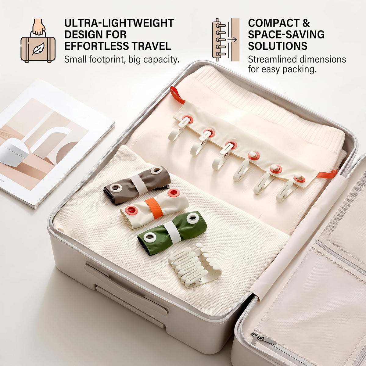 Portable Travel Hangers - Foldable Clothes Drying Rack with 6 Clips | Space Saving Cruise & Hotel Essentials for Suitcase | Thick Material | Installation Method:Snap-On-White 1Set