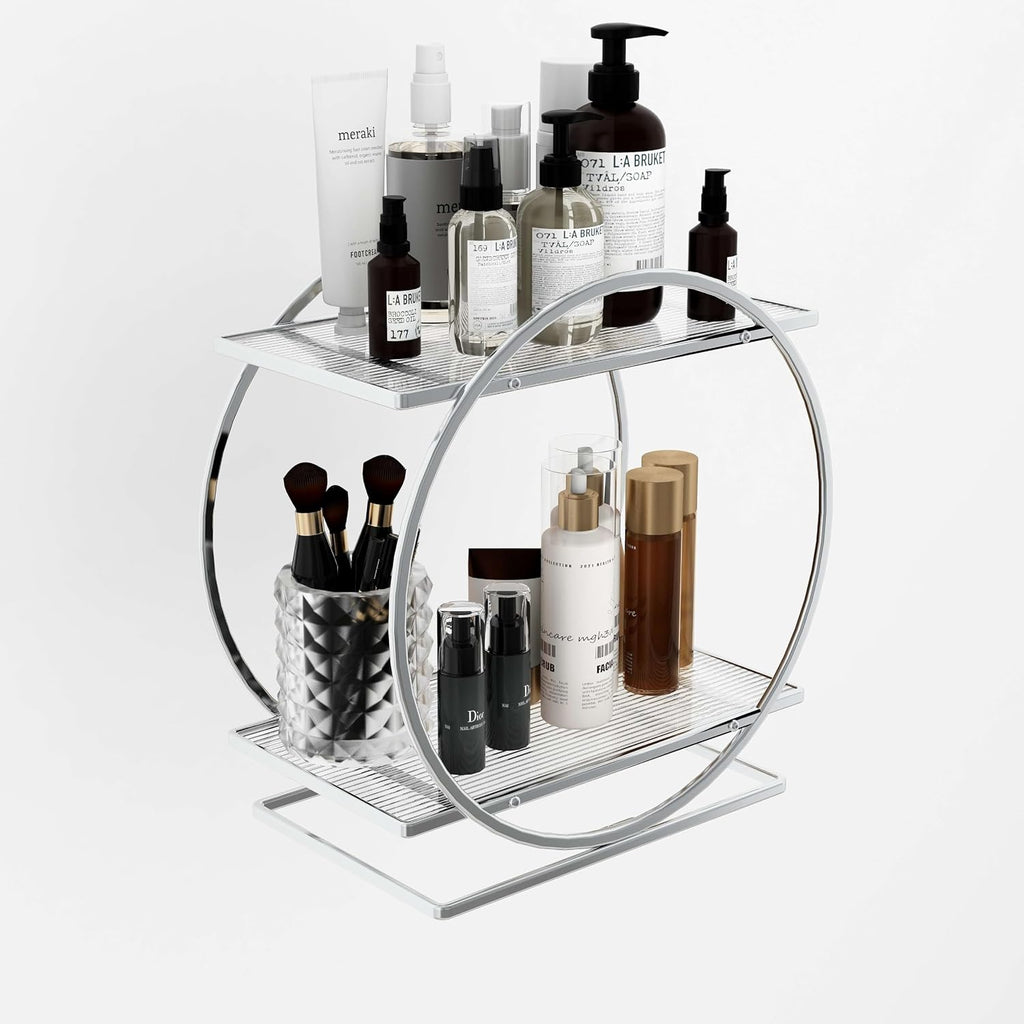 Makeup Perfume Organizer, Sliver 2-Tier Bathroom Counter Organizer