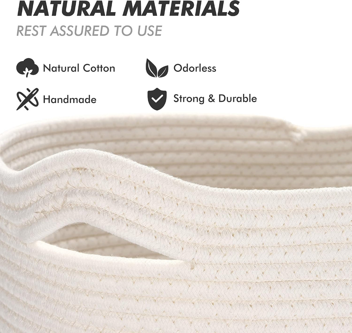 Sea Team XXXL Cotton Rope Basket, Large Woven Nursery Storage Bin, Laundry Hamper, Jumbo Blanket Basket for Rugs, Cushions, Pillows, Toys Organizer, 22 x 14 Inches, White & Mottled Lavender