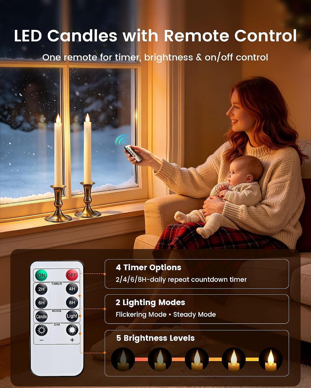 SURAIELEC Rechargeable Flameless Taper Candles with Remote, 12 Pack