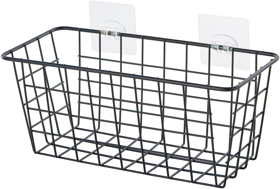 JUNCHU CHERRY 5 Pack Hanging Storage Basket, Bathroom Basket, Household Goods, with Traceless Tape, no Drilling, for Cabinet Storage, Kitchen, Bathroom, Storage Room,Black