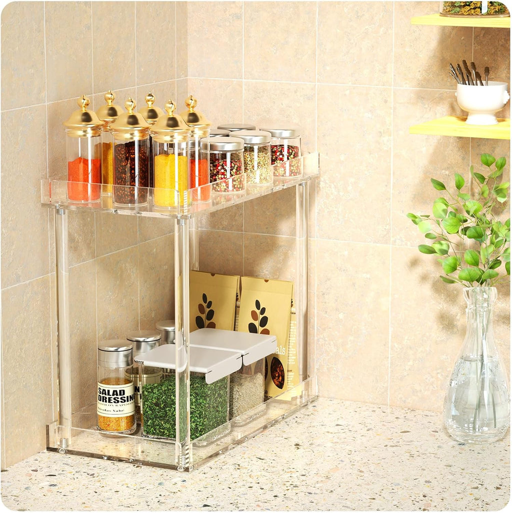 NPPLUS 2-Tier Clear Acrylic Bathroom Organizer Rectangle Counter Shelf