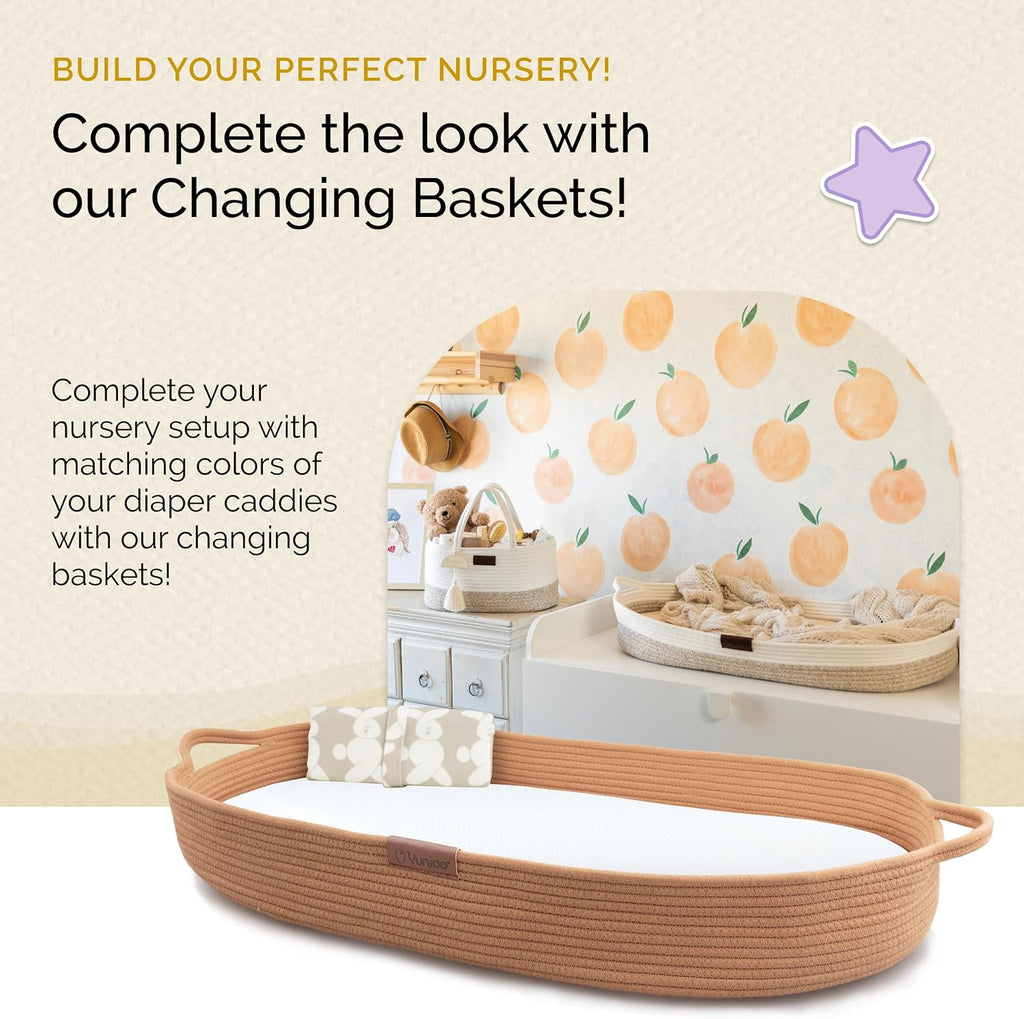 Yunioo Baby Diaper Caddy Organizer, Portable Nursery Storage Basket with Sturdy Handle Diaper Caddy Basket, Car Caddy for Diapers and Baby Wipes, Newborn Essentials
