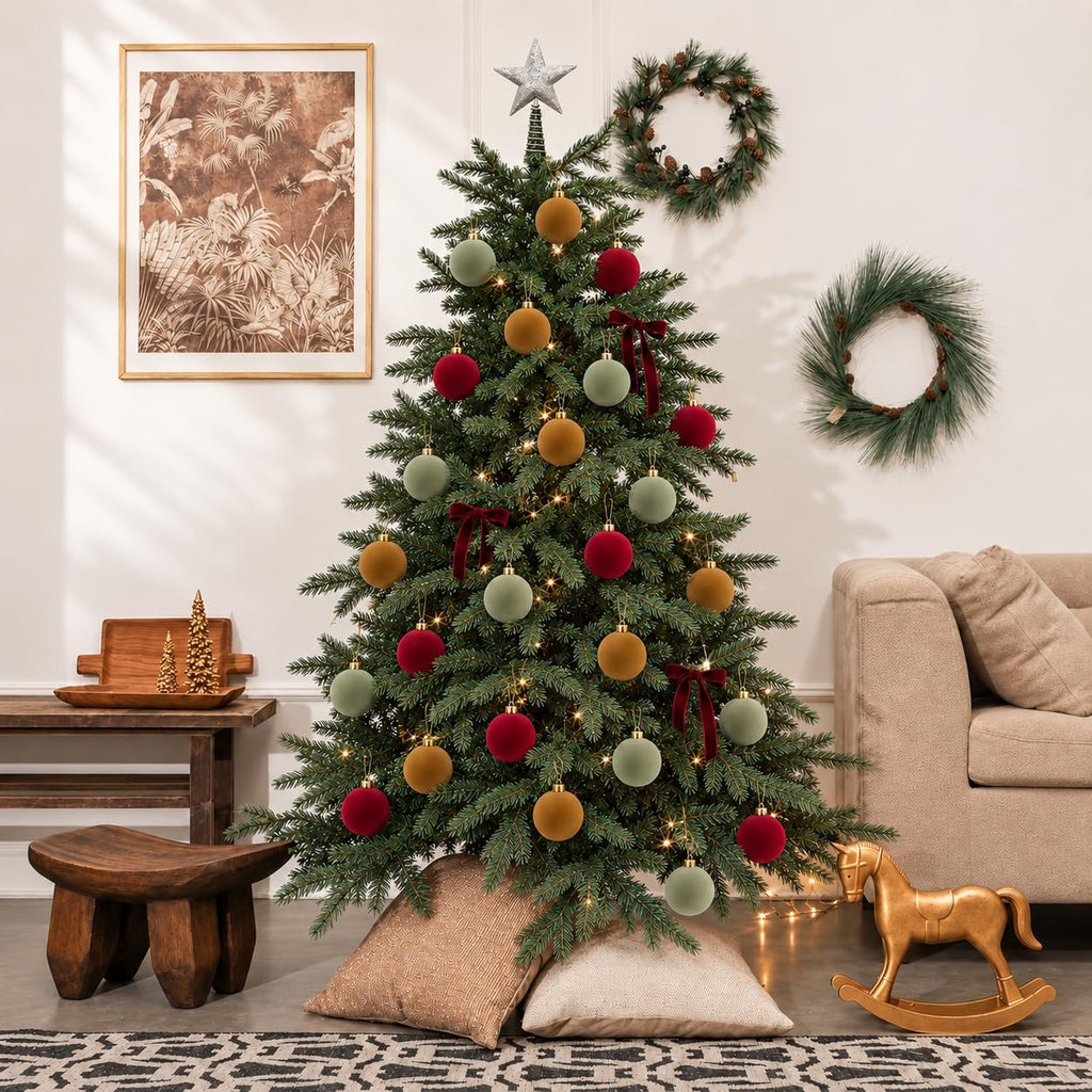 DN DECONATION 9Pcs Velvet Christmas Ball Set, Vintage Christmas Tree Decor