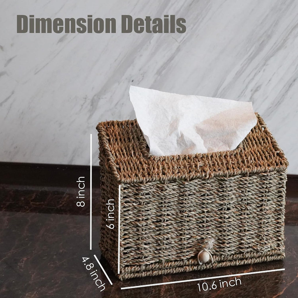 Seagrass Hand Towels Box Cover for Kleenex Disposable Paper Hand Towels, Handwoven Towel Holder, Wicker Tissue Box Cover for Bathroom, Bedroom, Office, Tabletop, Kitchen