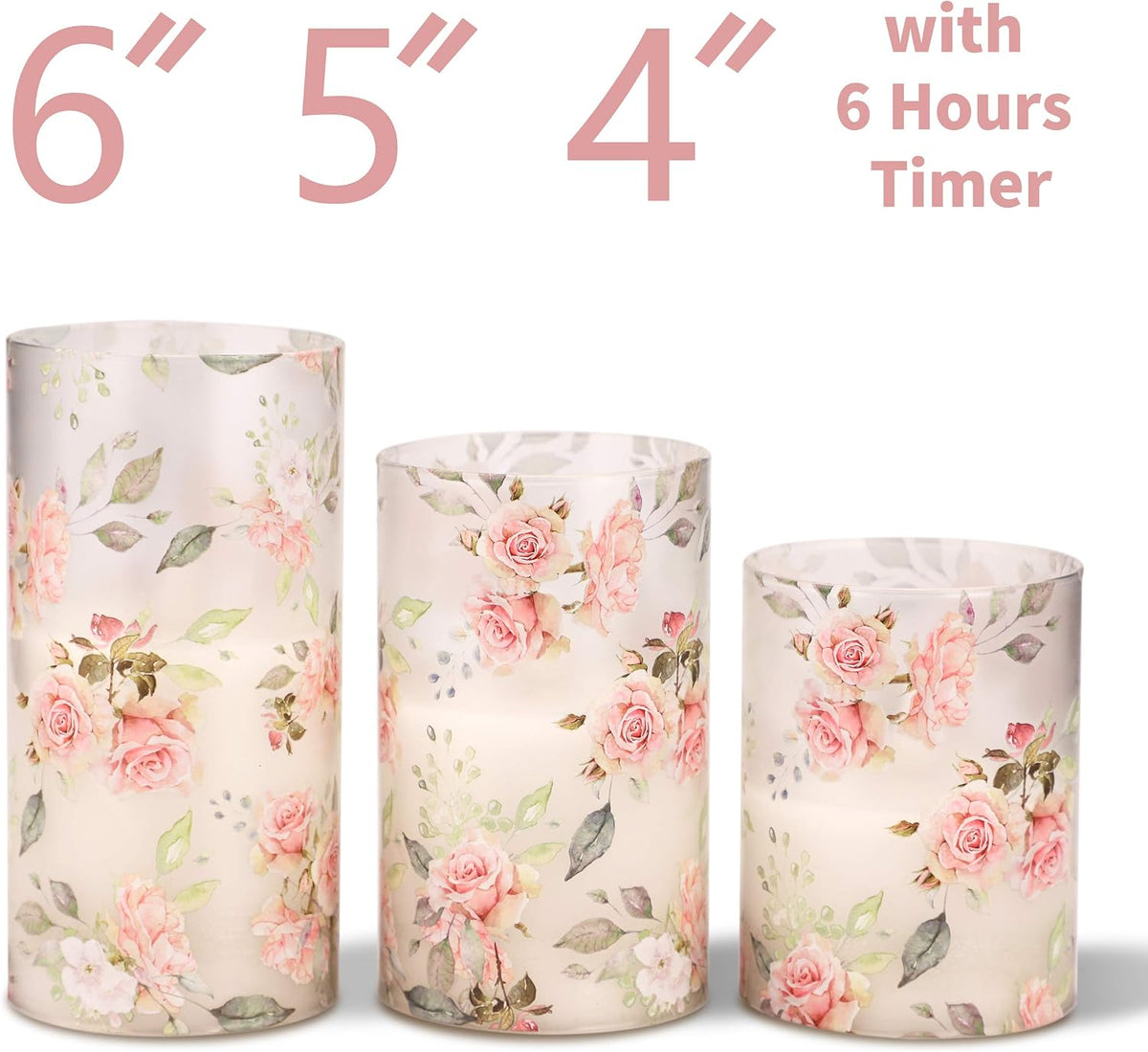 Rose Flameless Candles with Remote Real Wax Blinks Glass Battery Operated Candles - Home Party Wedding Thanksgiving Christmas Summer Decor - Set of 3