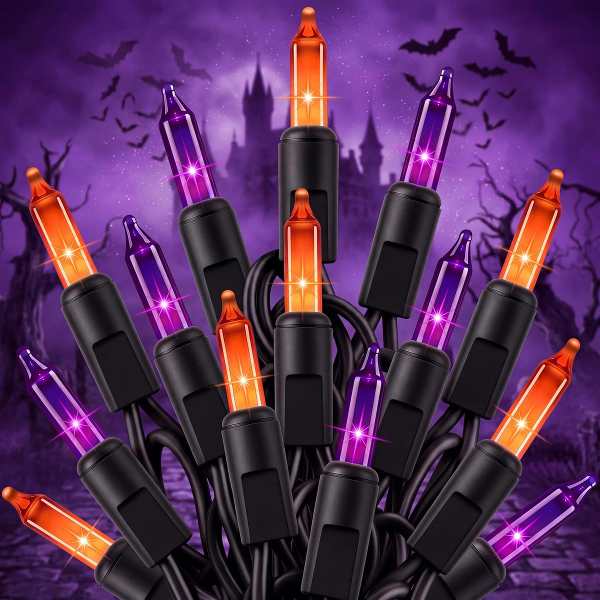 Halloween Lights 20FT 100 Count, Purple and Orange Outdoor String Lights