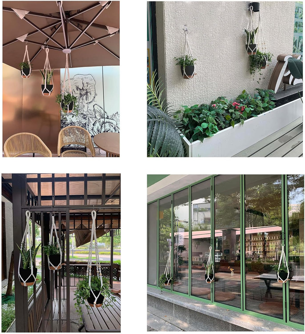 Hanging Planters with Macrame Plant Hangers for Indoor Outdoor Plants, 3 Set Hanging Baskets Flower Pots Holders 35''/27''/21'', Self-Watering Pots 7''/6''/5.5'', Boho Home Decor, Black