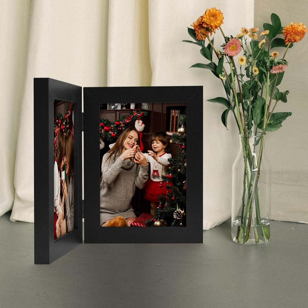 Frametory, 5x7 Double Picture Frame Black, 1 Pack