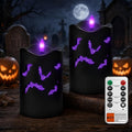 Halloween Flameless Pillar Candles with Bat Cutouts, Remote Control, 2 Pack