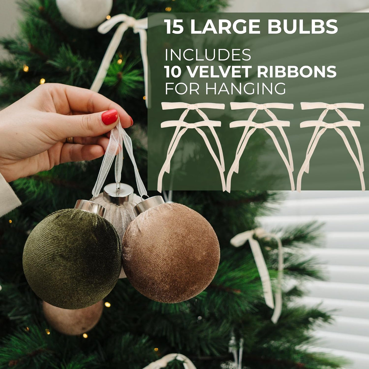 Elegant Velvet Christmas Ornaments Set - 15 Shatterproof Balls & 10 Bows