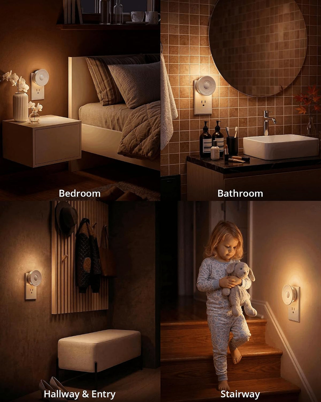 Lyridz Plug-in LED Night Light with Motion & Dusk-to-Dawn Sensor, 2-Pack