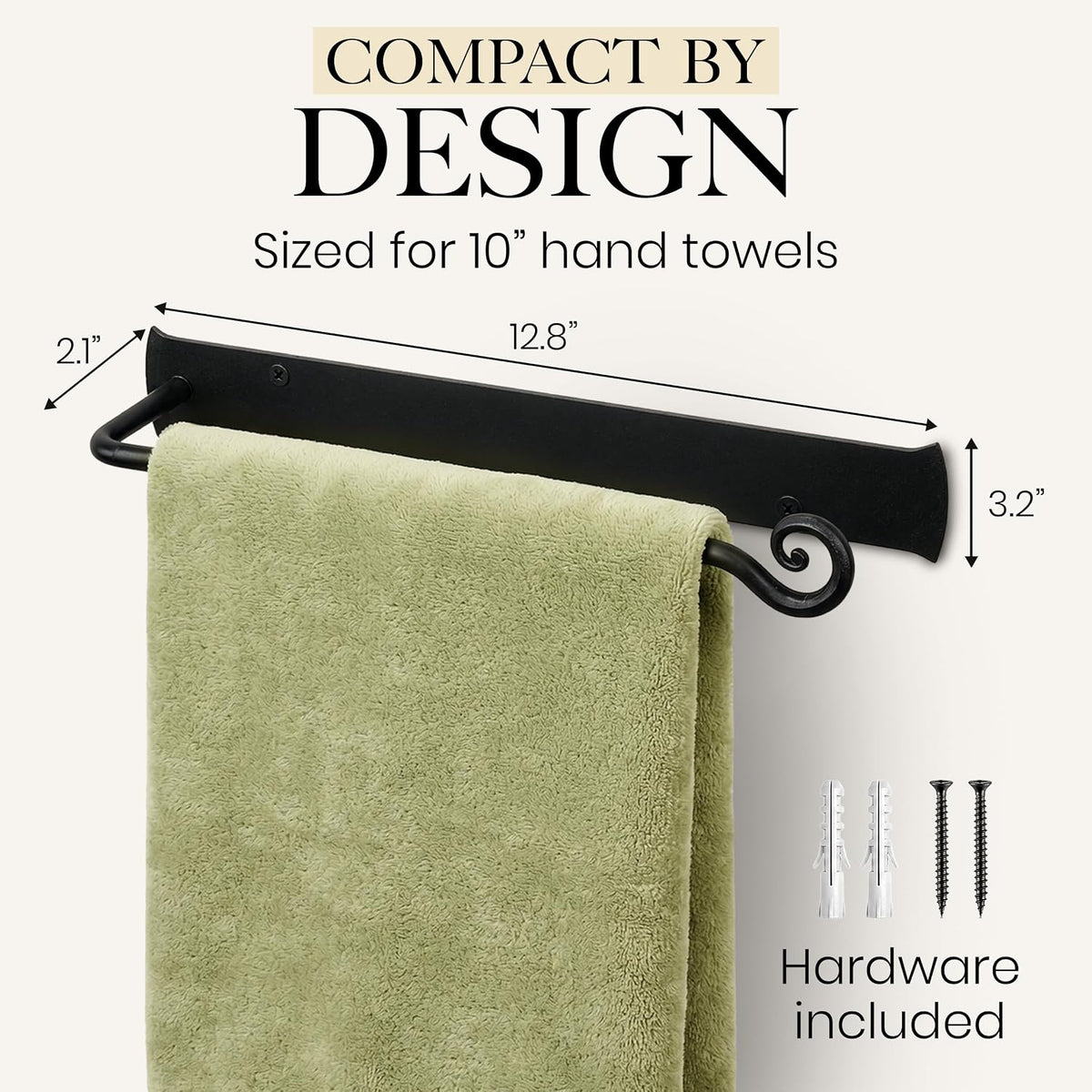 RTZEN Matte Black Hand Towel Holder for Your Bathroom, Fits 10" Towels